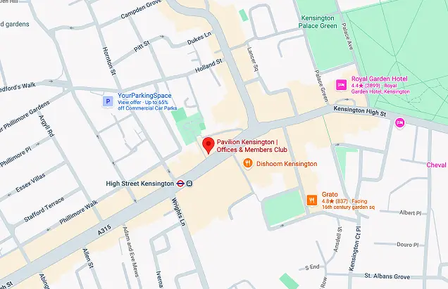 Map showing the office at 96 Kensington High Street, London W8 4SG